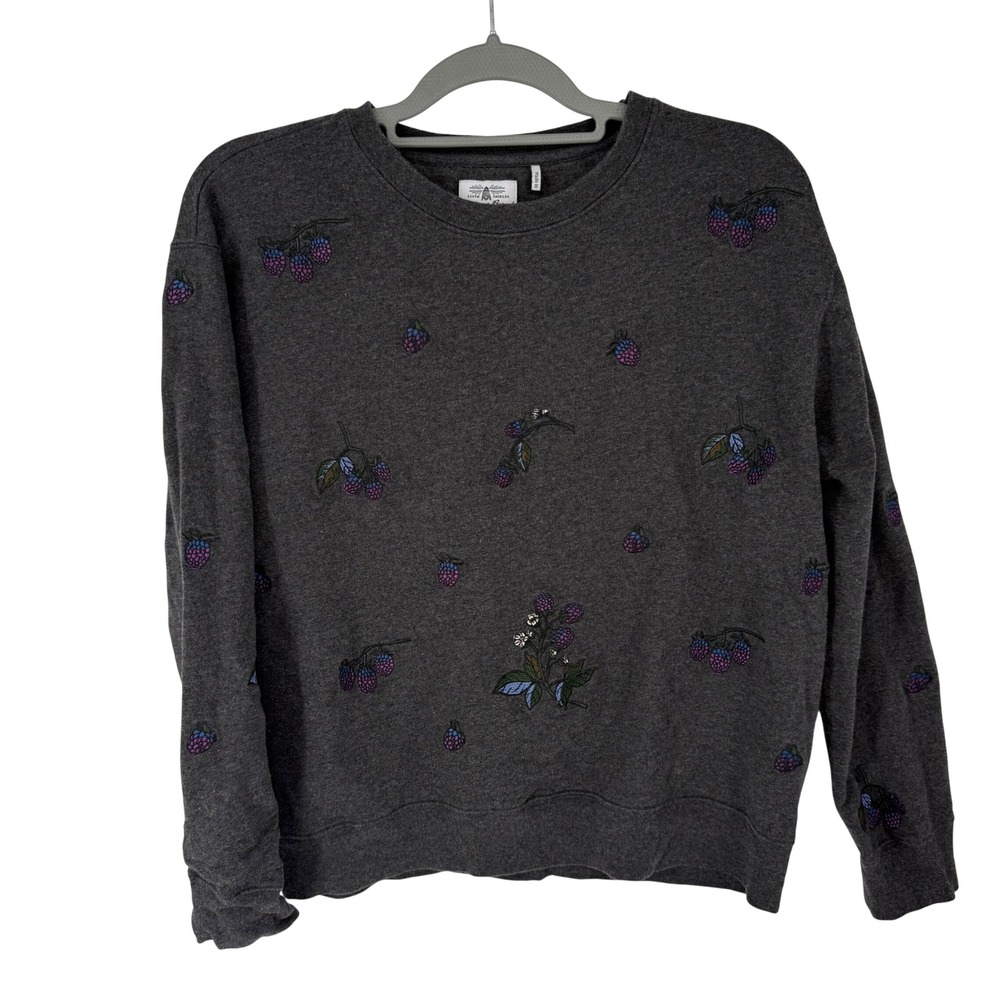 Barbour Crewneck Sweatshirt Size 10 Grey Cotton Embroidered Blackberry Portugal